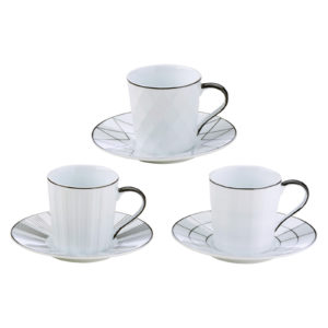 Set of 3 Lux Espresso Cups & Saucers Black