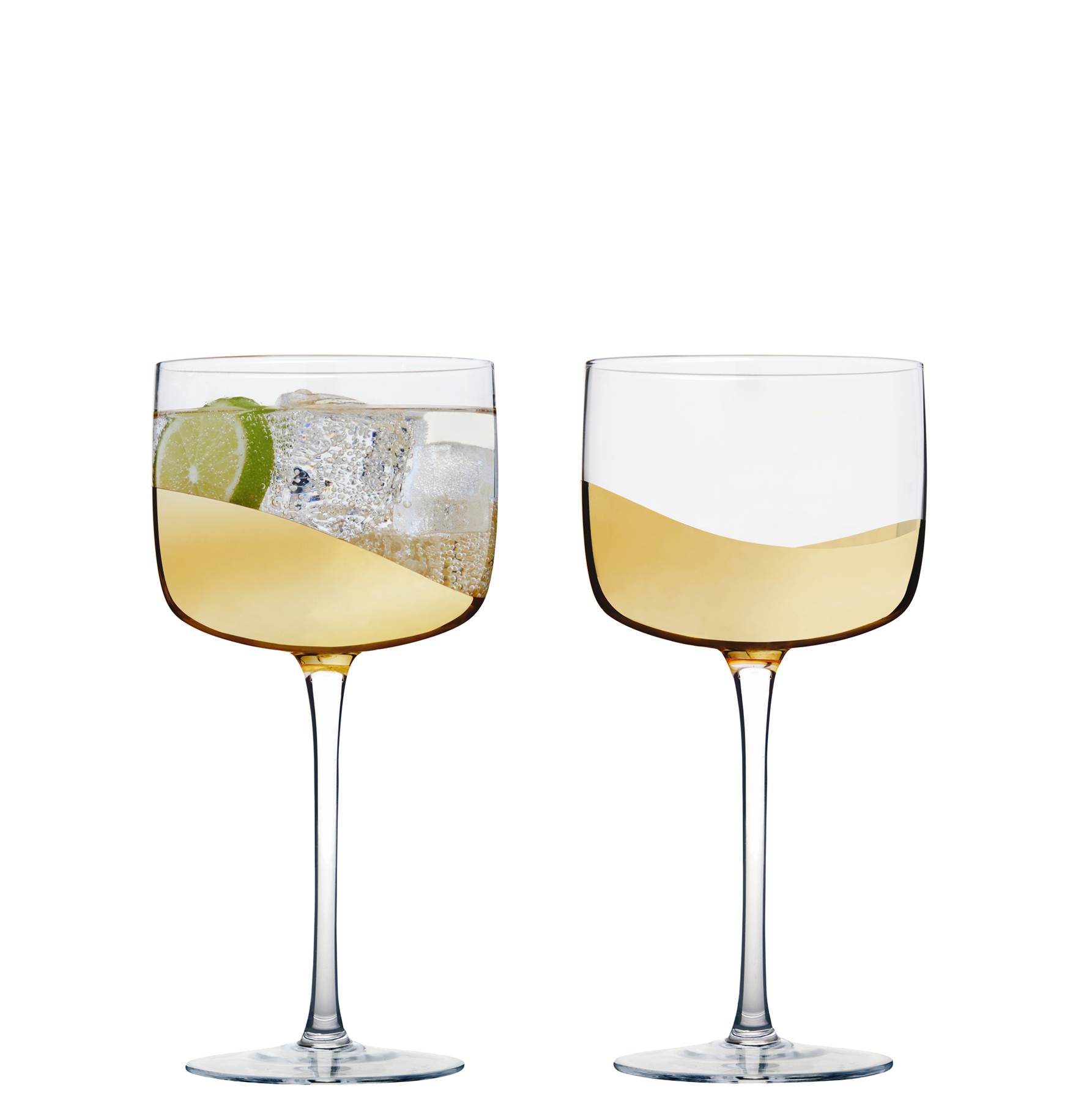 Set of 2 Wave Wine Glasses Gold